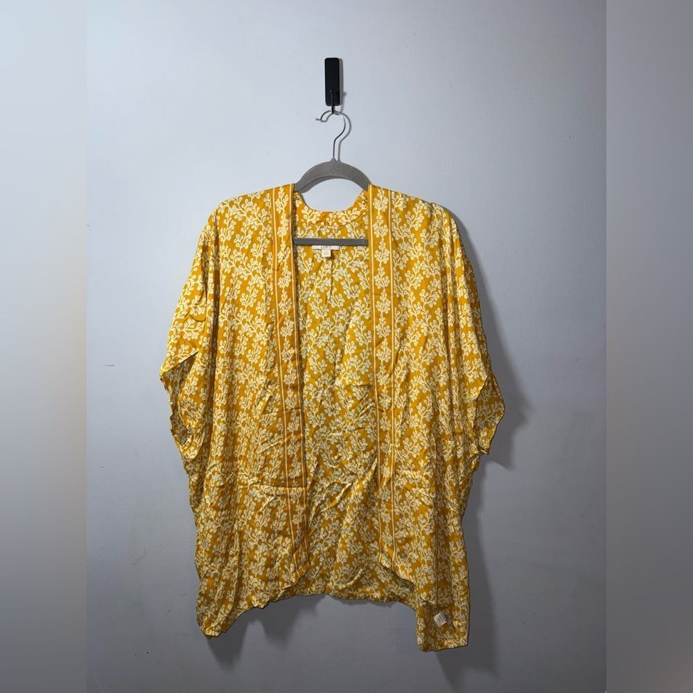 LOFT floral Boho Open front Mustard & Cream Kimono M/L EUC cottagecore